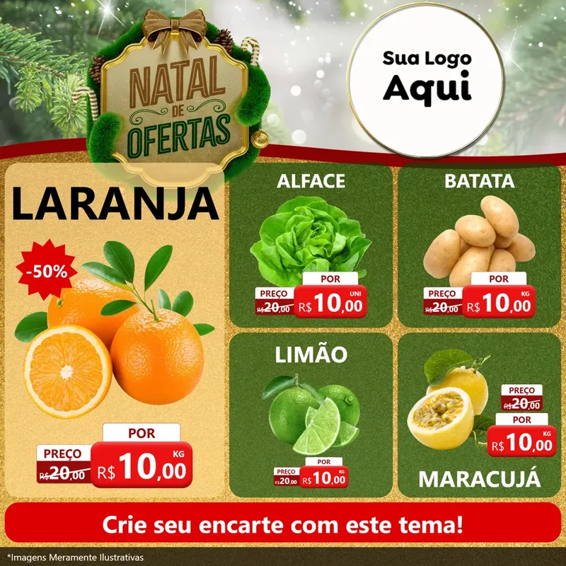 Modelo de Rede Social para Feed Facebook com o tema Ofertas de Natal para Hortifrúti