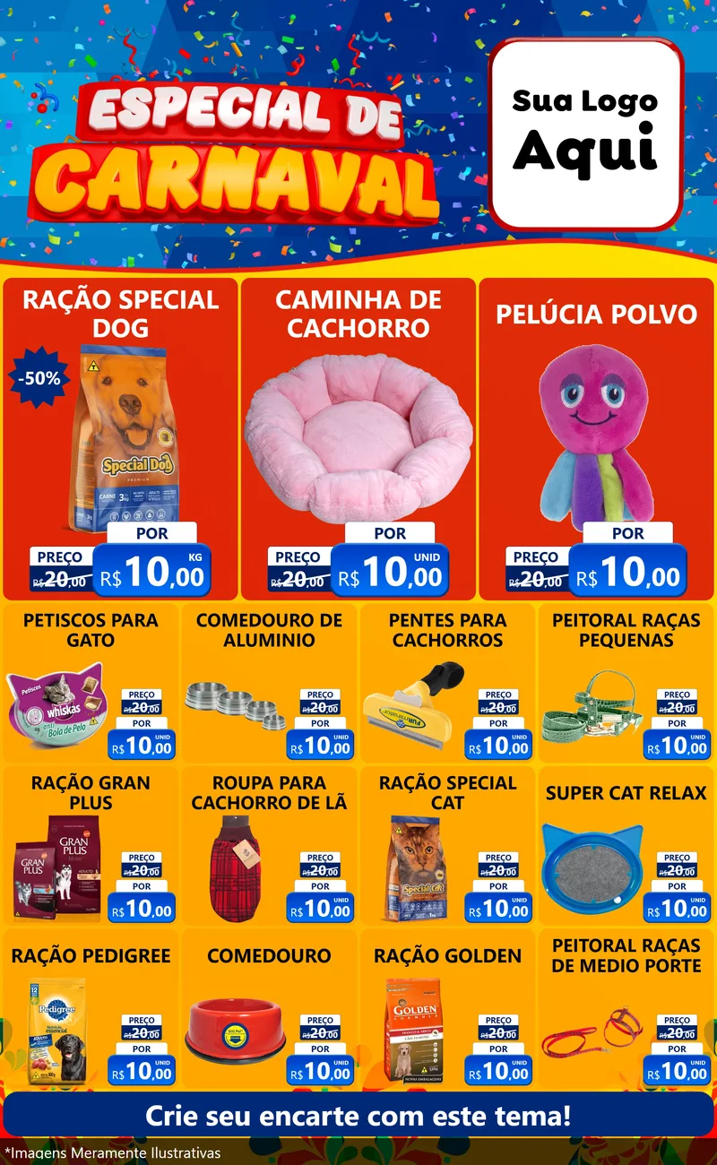 Modelo de Encarte para Encarte Grande com o tema Especial de Carnaval para Pet Shop