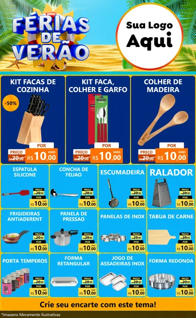 Modelo de Encarte para Encarte Grande com o tema Férias de Verão para Utilidades Domésticas