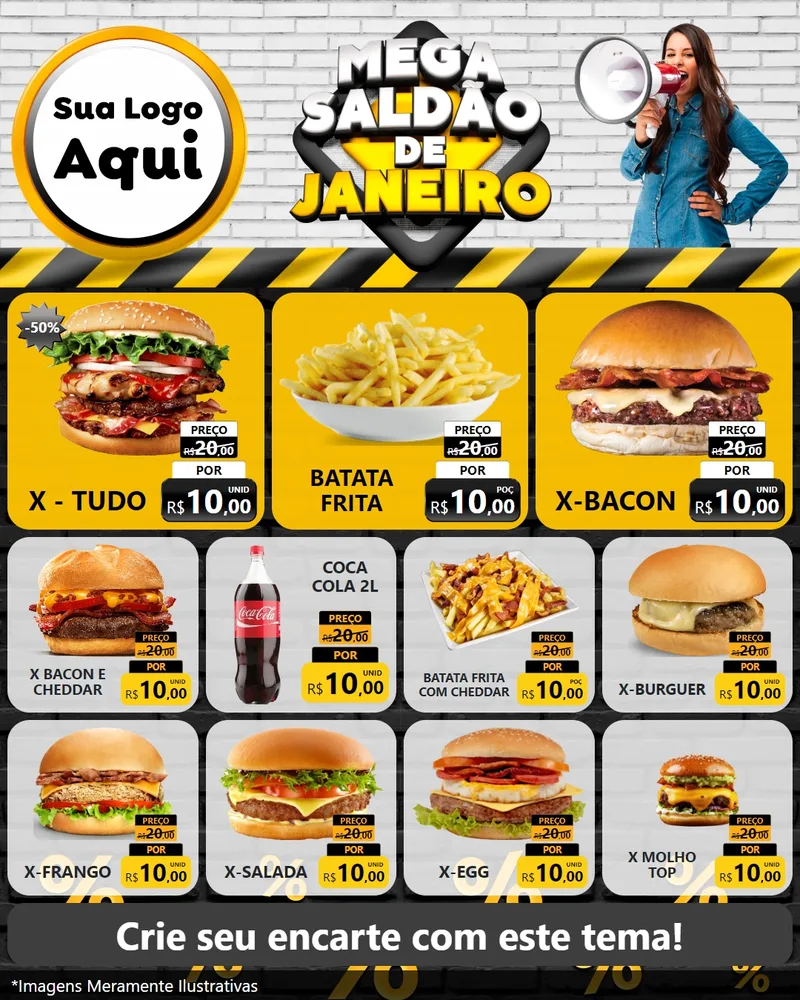 Modelo de Rede Social para Feed Instagram com o tema Mega Saldão de Janeiro para Hamburgueria