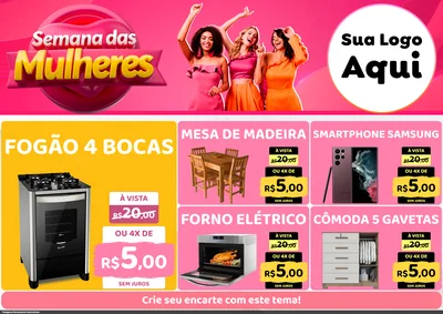 Modelo de Encarte para Encarte A4 Horizontal com o tema Semana das Mulheres para Móveis e Eletro