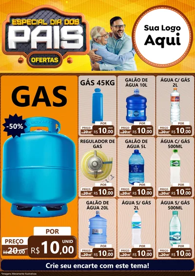 Modelo de Encarte para Encarte A4 Vertical com o tema Especial Dia dos Pais para Água e gás