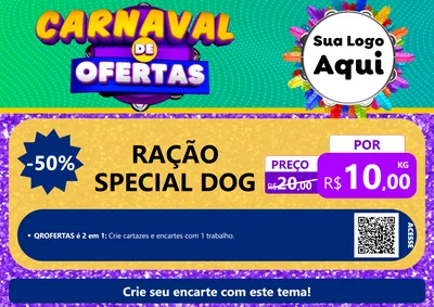 Modelo de Cartaz para Cartaz A4 Horizontal com o tema Carnaval de Ofertas para Pet Shop
