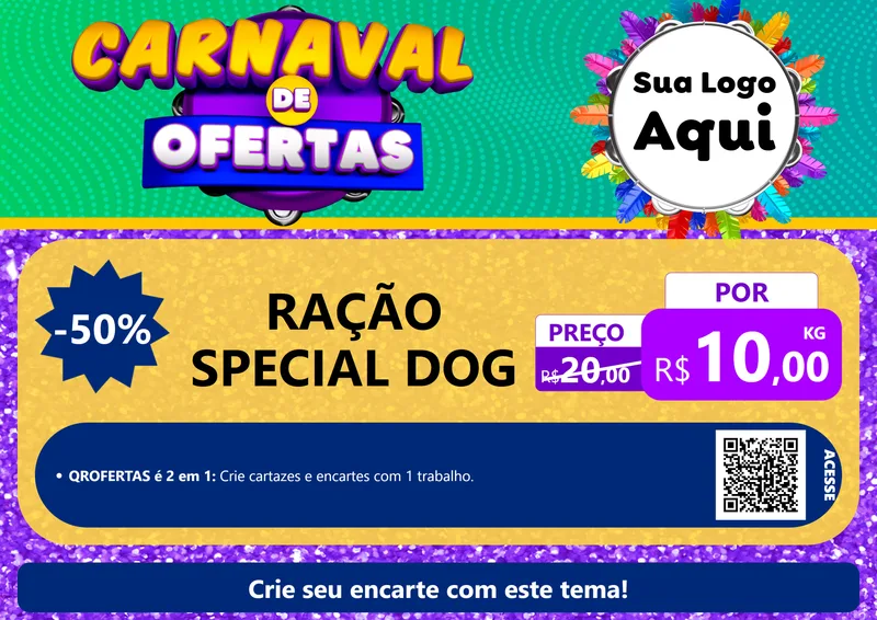 Modelo de Cartaz para Cartaz A4 Horizontal com o tema Carnaval de Ofertas para Pet Shop