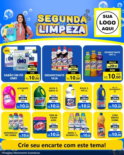 Modelo de Rede Social para Feed Instagram com o tema Segunda da Limpeza para Produtos de Limpeza