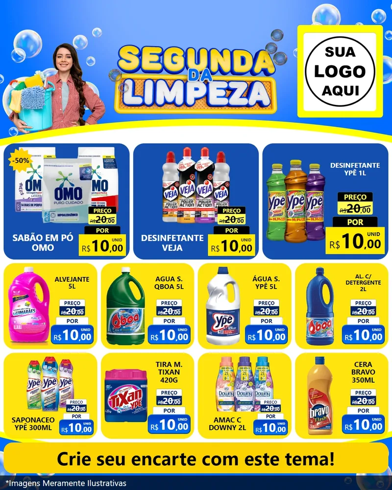 Modelo de Rede Social para Feed Instagram com o tema Segunda da Limpeza para Produtos de Limpeza
