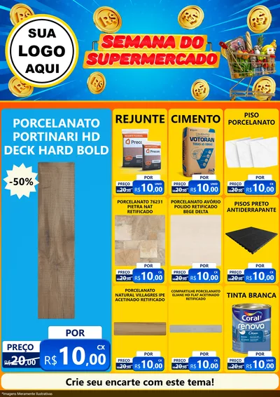 Modelo de Encarte para Encarte A4 Vertical com o tema Semana do Supermercado para Pisos e revestimentos