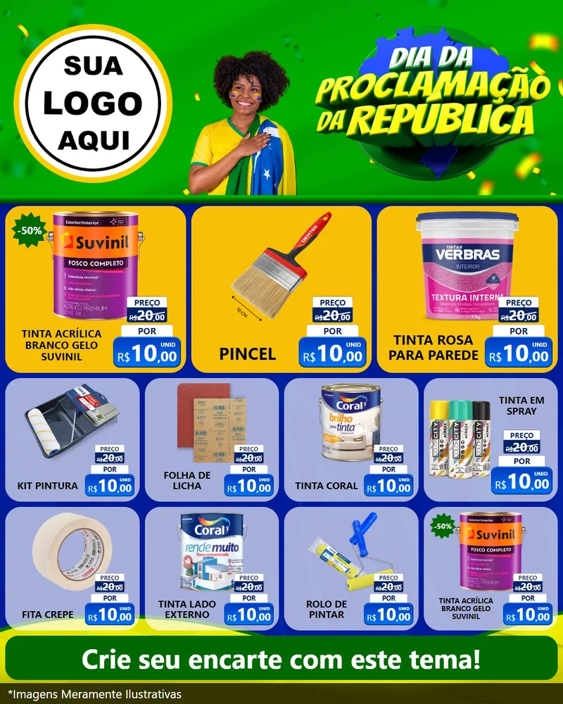 Modelo de Rede Social para Feed Instagram com o tema Dia Da Proclamação Da República para Tintas e Ferramentas