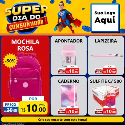 Modelo de Rede Social para Feed Facebook com o tema Super Dia do Consumidor para Papelaria