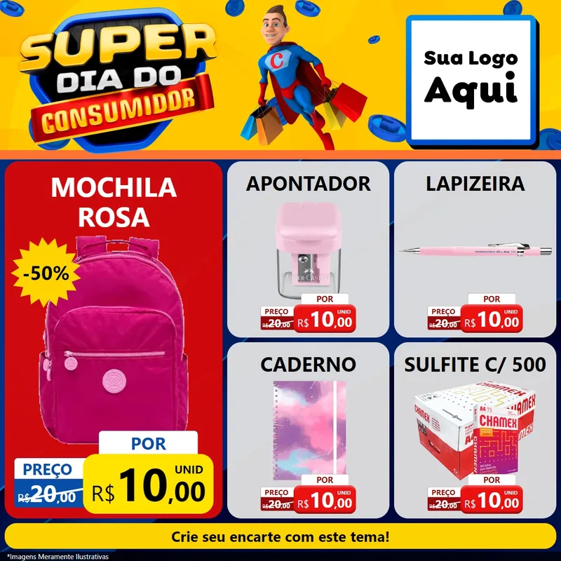 Modelo de Rede Social para Feed Facebook com o tema Super Dia do Consumidor para Papelaria