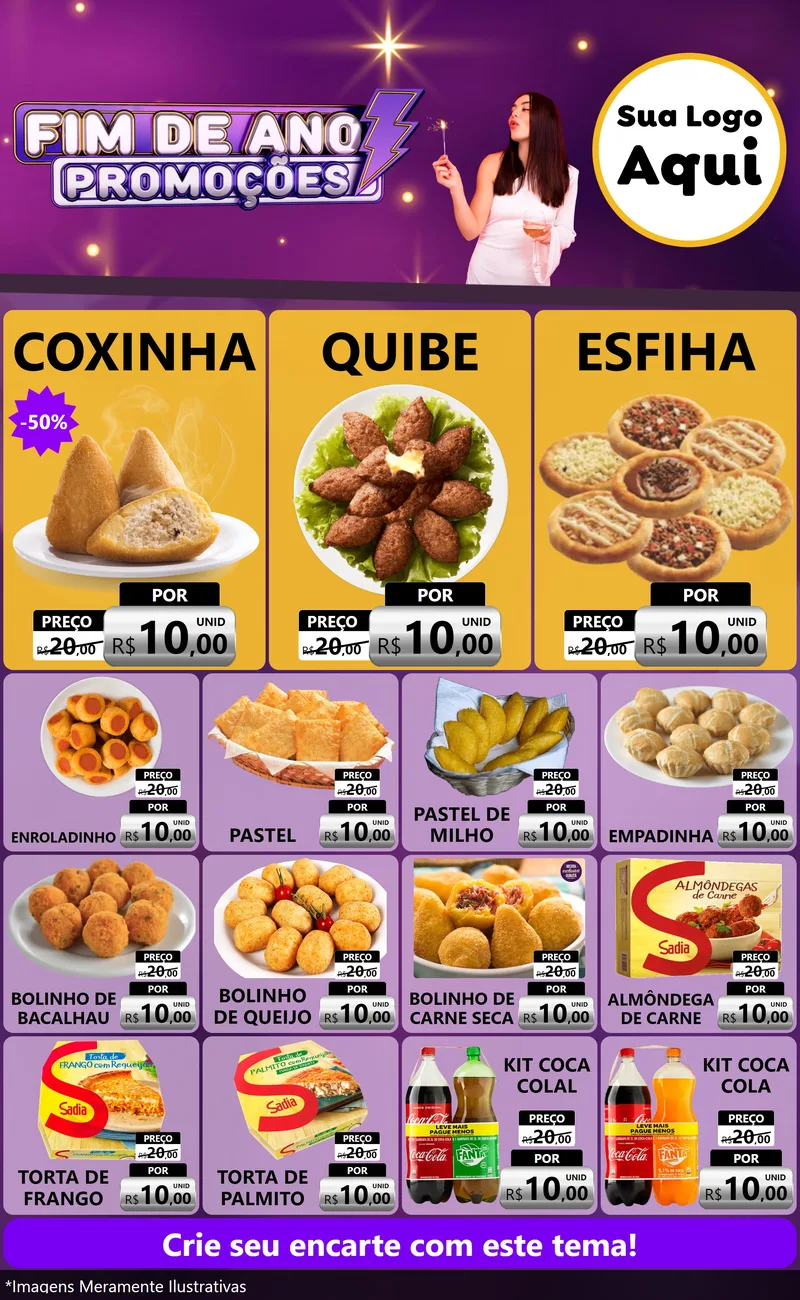 Modelo de Encarte para Encarte Grande com o tema Fim de Ano Promoções para Salgadaria