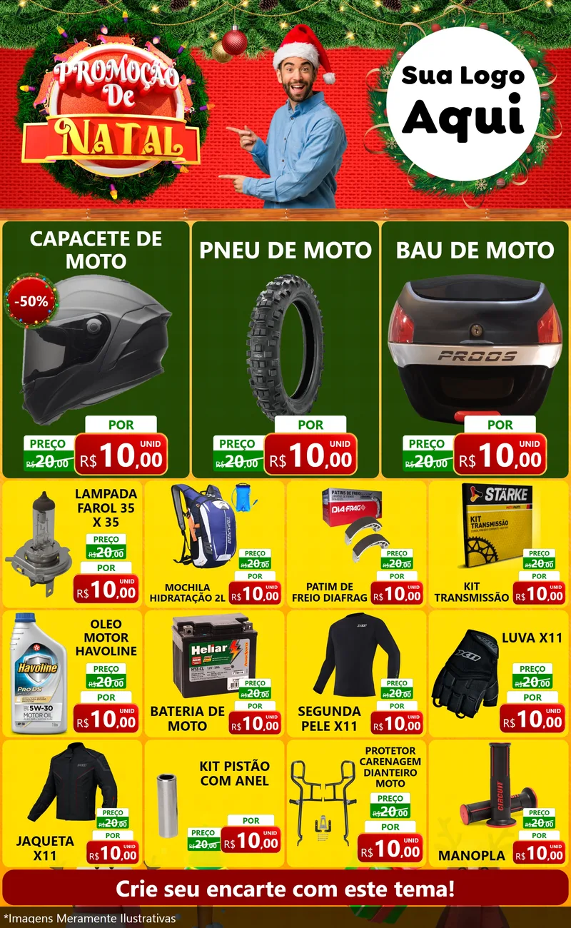 Modelo de Encarte para Encarte Grande com o tema Promoção de Natal para Moto peças