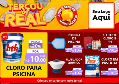 Modelo de Encarte para Encarte A4 Horizontal com o tema Terçou do Real para Produtos para Piscina