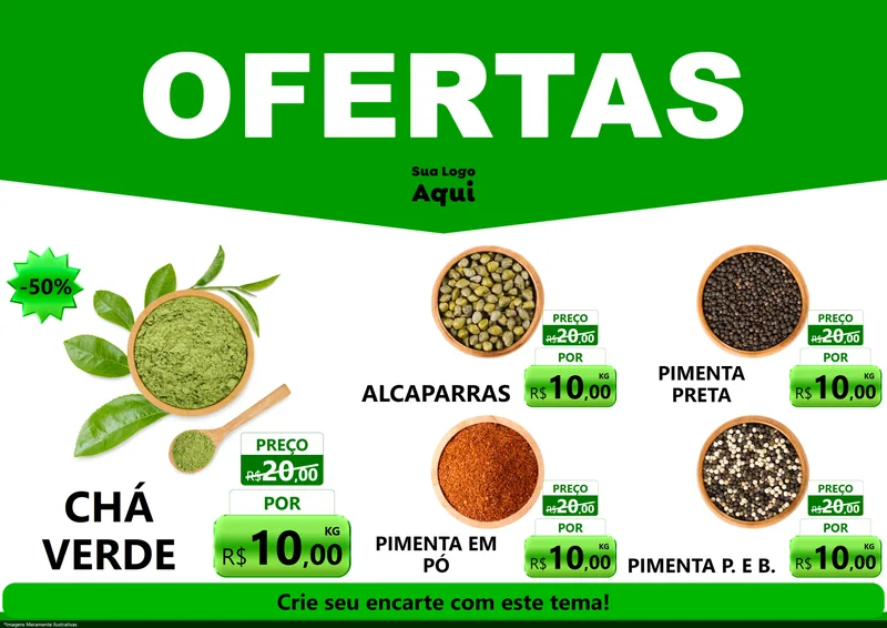Modelo de Encarte para Encarte A4 Horizontal com o tema Ofertas Verde Cartaz para Produtos Naturais