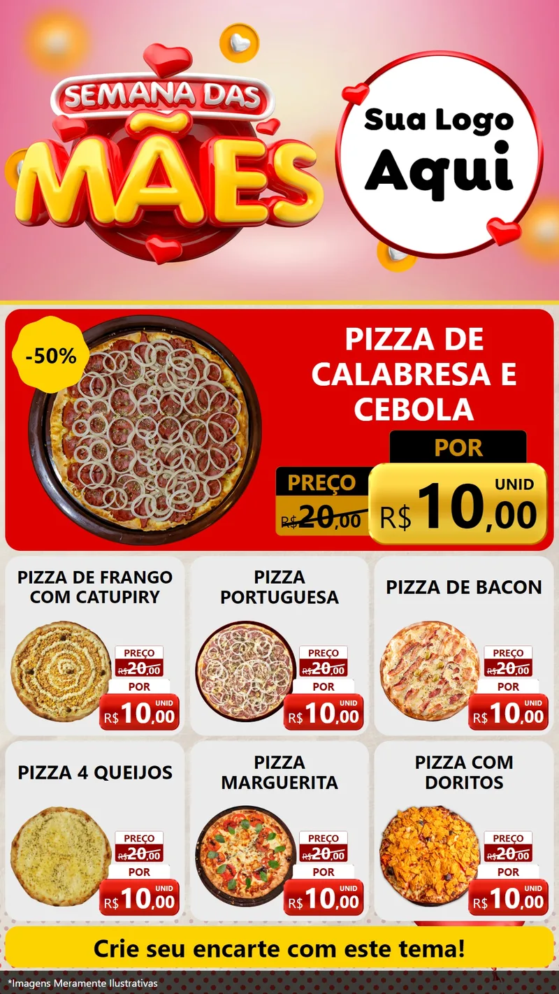 Modelo de Rede Social para Stories com o tema Semana das Mães para Pizzaria