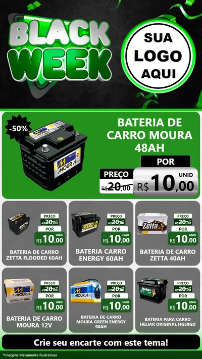 Modelo de Rede Social para Stories com o tema Black Week para Baterias Elétricas