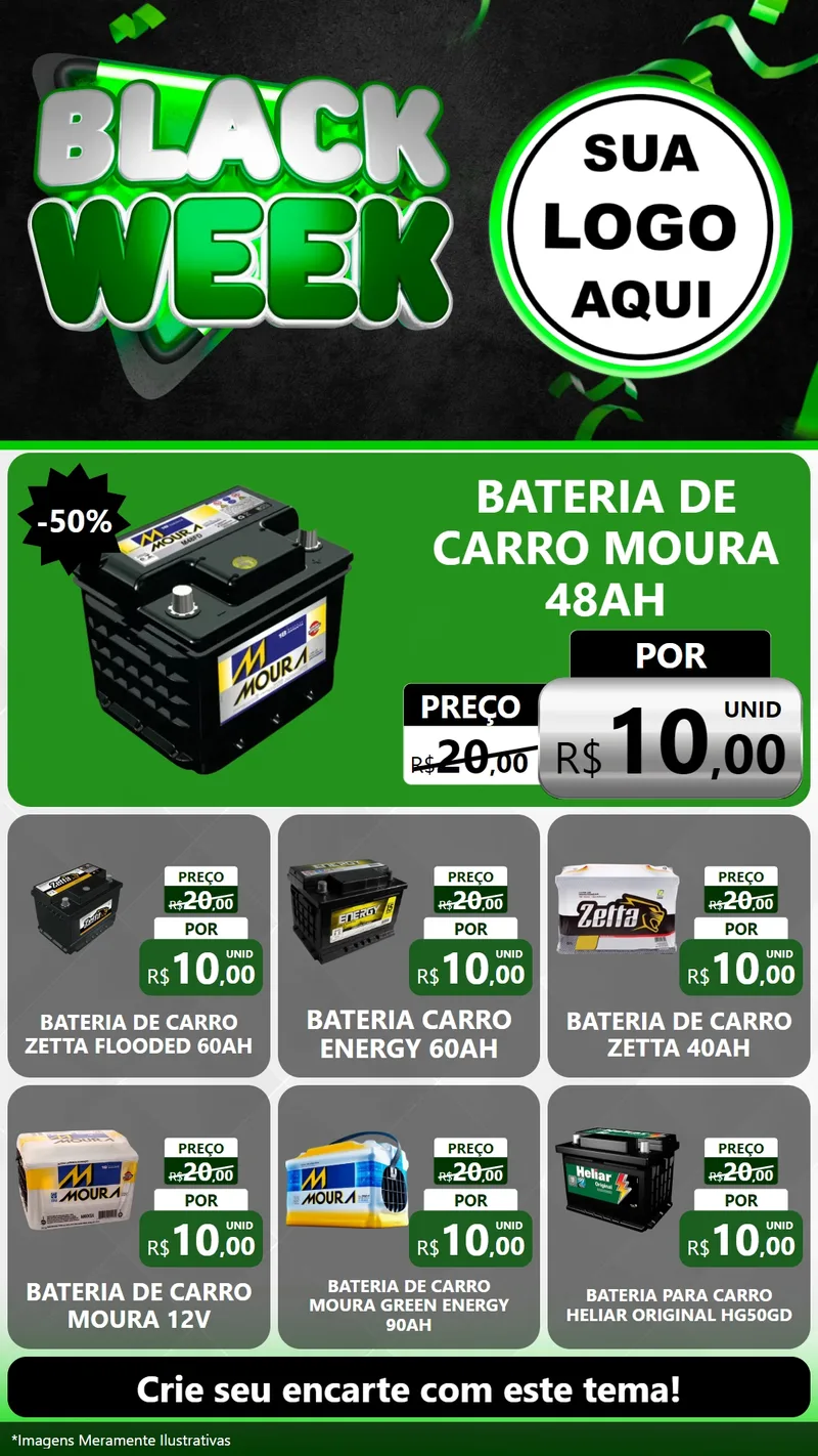 Modelo de Rede Social para Stories com o tema Black Week para Baterias Elétricas