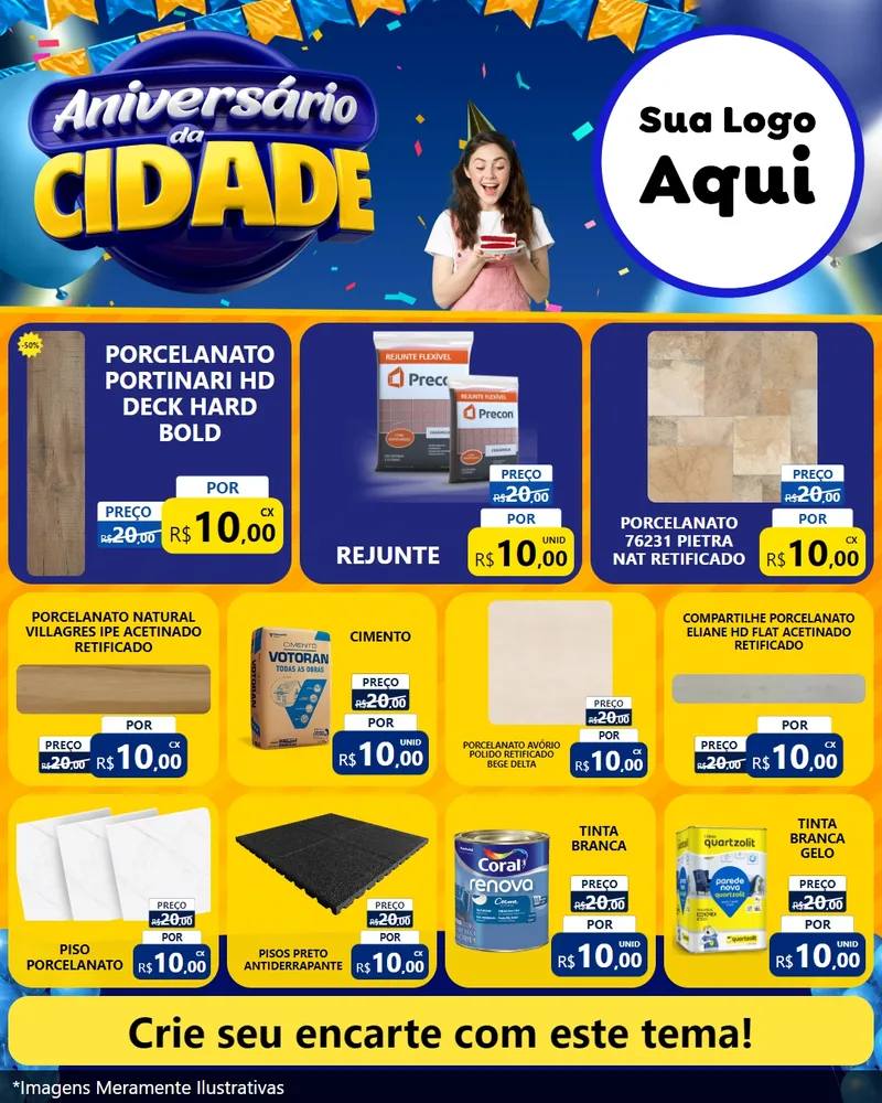 Modelo de Rede Social para Feed Instagram com o tema Aniversário da Cidade para Pisos e revestimentos