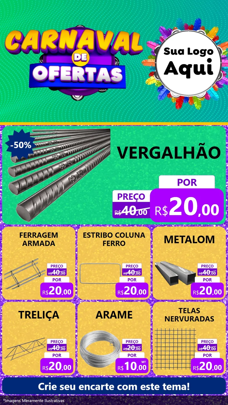 Modelo de Rede Social para Stories com o tema Carnaval de Ofertas para Ferragens