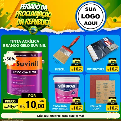 Modelo de Rede Social para Feed Facebook com o tema Feriado da Proclamação da República para Tintas e Ferramentas