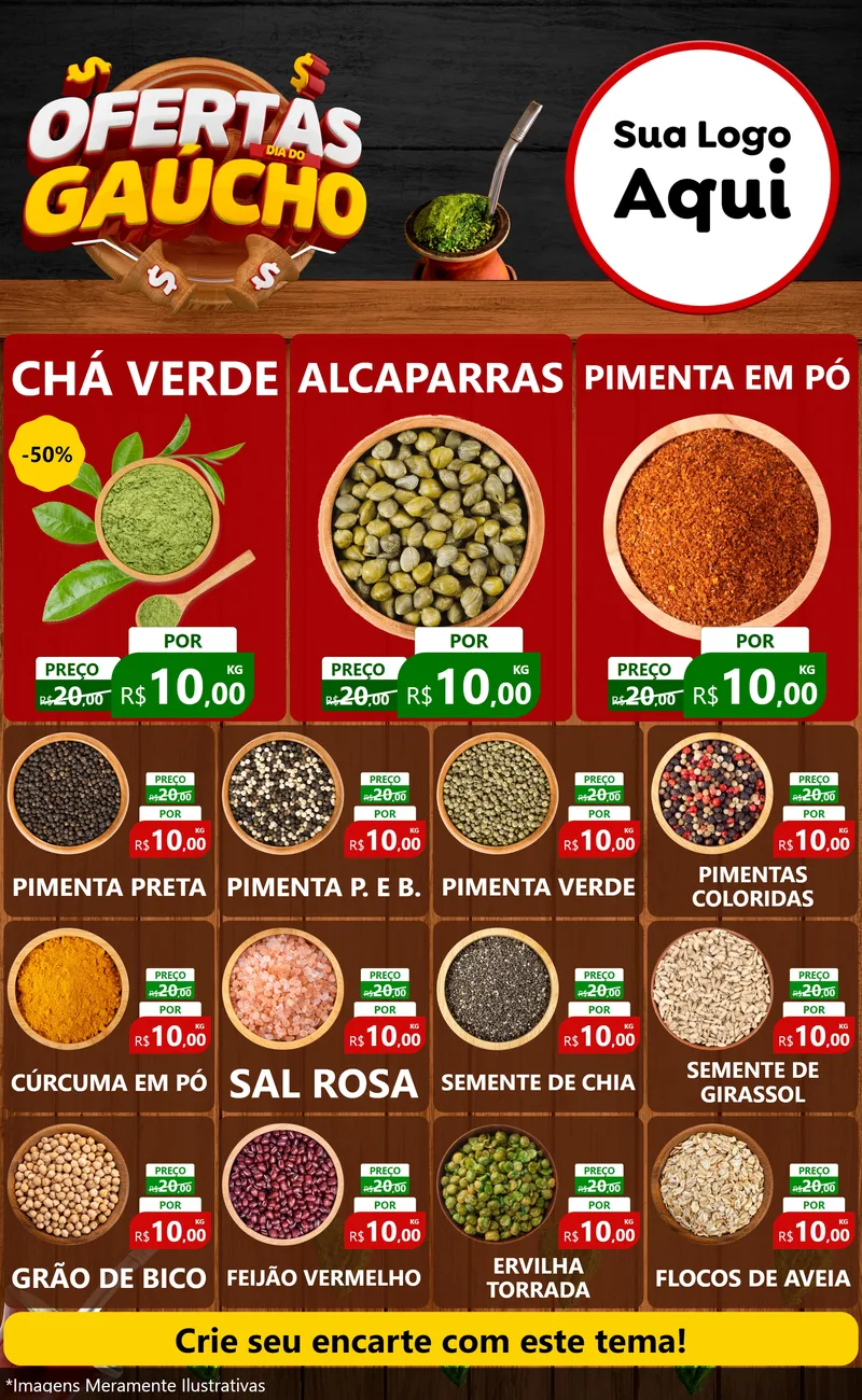 Modelo de Encarte para Encarte Grande com o tema Ofertas Dia do Gaúcho para Produtos Naturais