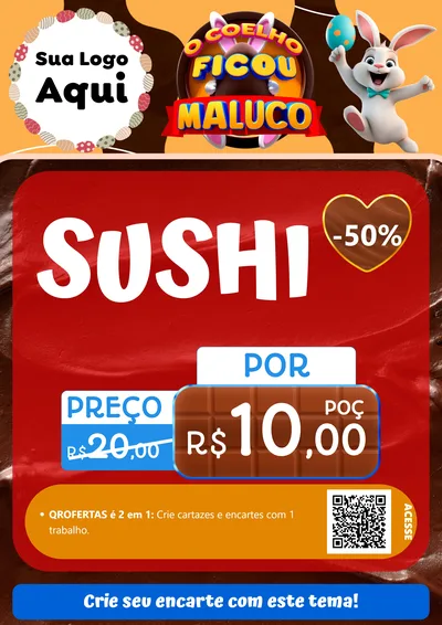 Modelo de Cartaz para Cartaz A4 Vertical com o tema O Coelho Ficou Maluco - Páscoa para Comida japonesa