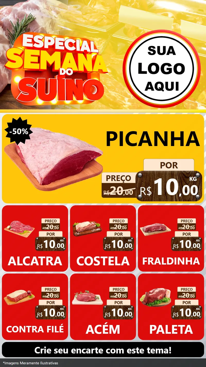 Modelo de Rede Social para Stories com o tema Especial Semana do Suíno para Açougue