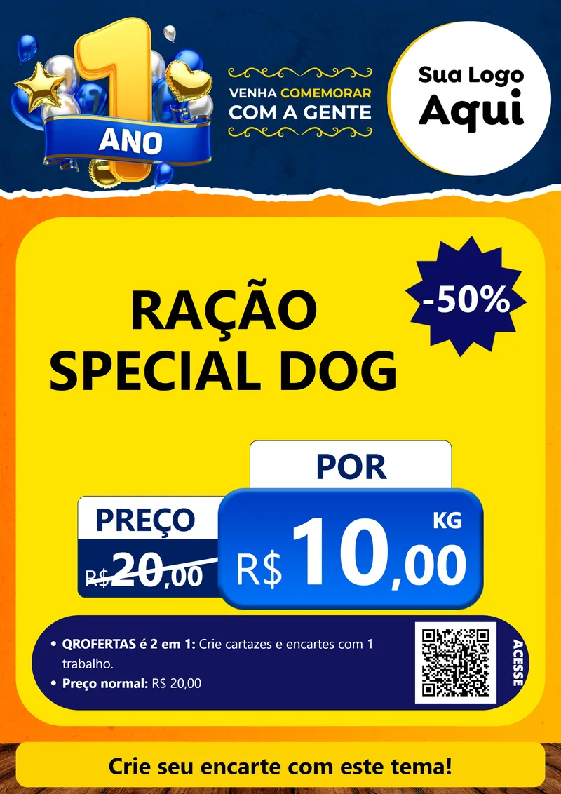 Modelo de Cartaz para Cartaz A4 Vertical com o tema Um Ano de Aniversário para Pet Shop