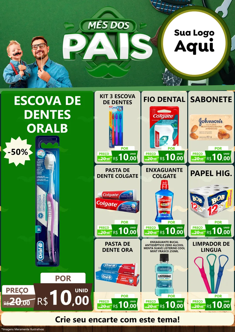 Modelo de Encarte para Encarte A4 Vertical com o tema Mês dos Pais para Higiene Pessoal