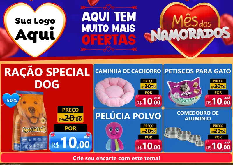Modelo de Encarte para Encarte A4 Horizontal com o tema Mês dos Namorados para Pet Shop