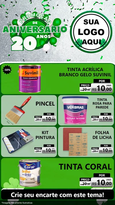 Modelo de TV para TV Vertical com o tema Promoção de Aniversário - 20 Anos para Tintas e Ferramentas