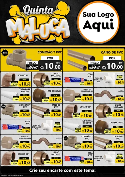 Modelo de Encarte para Encarte A4 Vertical com o tema Quinta Maluca para Tubos e conexões