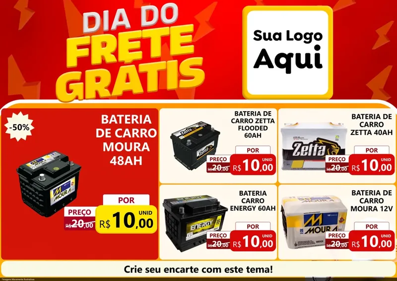 Modelo de Encarte para Encarte A4 Horizontal com o tema Dia do Frete Grátis para Baterias Elétricas