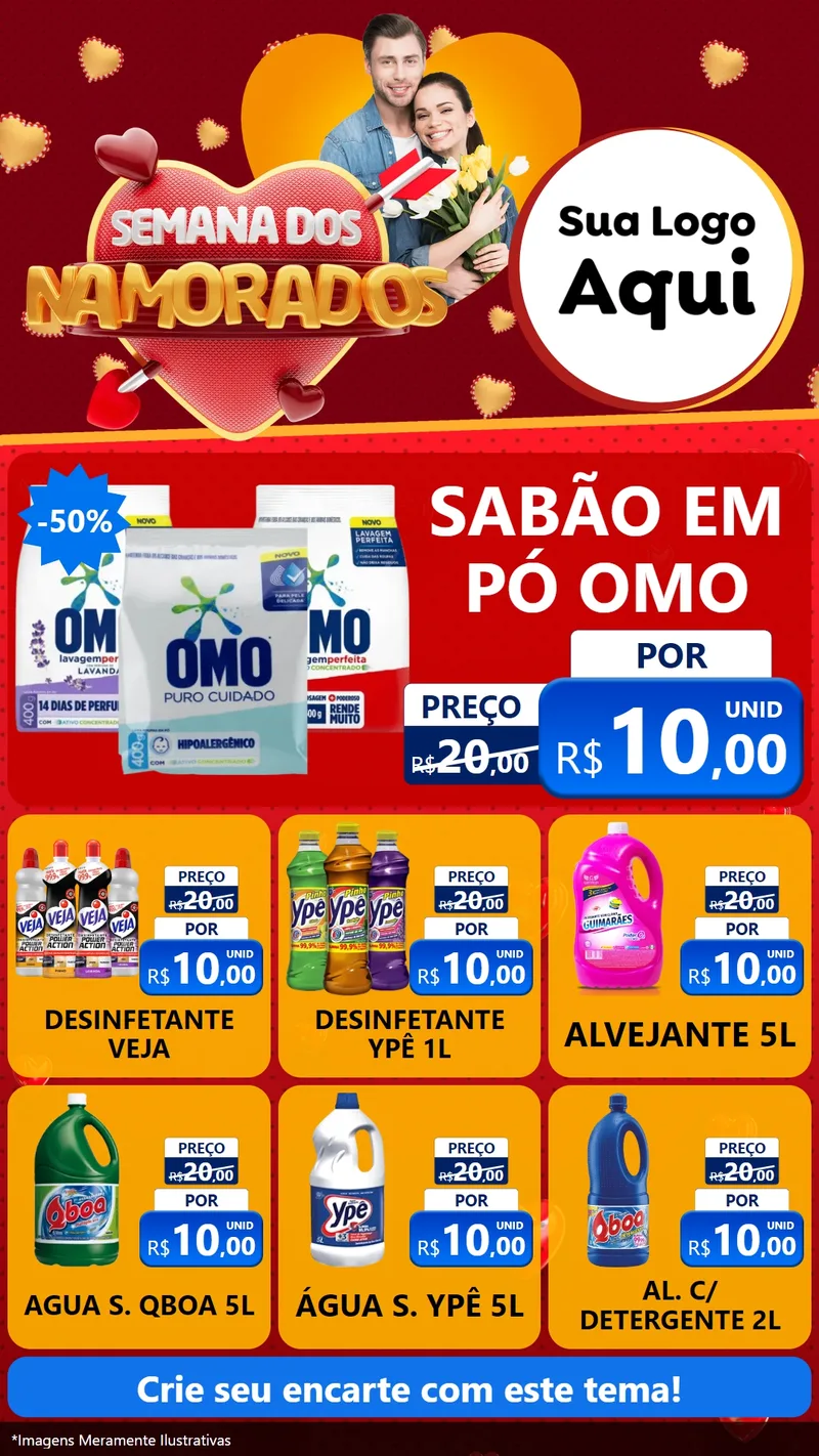 Modelo de Rede Social para Stories com o tema Semana dos Namorados para Produtos de Limpeza