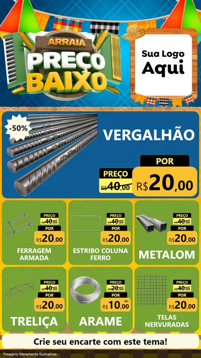 Modelo de Rede Social para Stories com o tema Arraiá de Preço Baixo - Junina para Ferragens