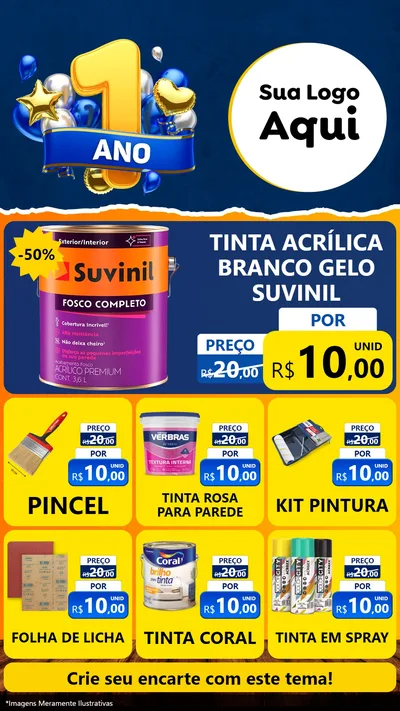 Modelo de Rede Social para Stories com o tema Um Ano de Aniversário para Tintas e Ferramentas