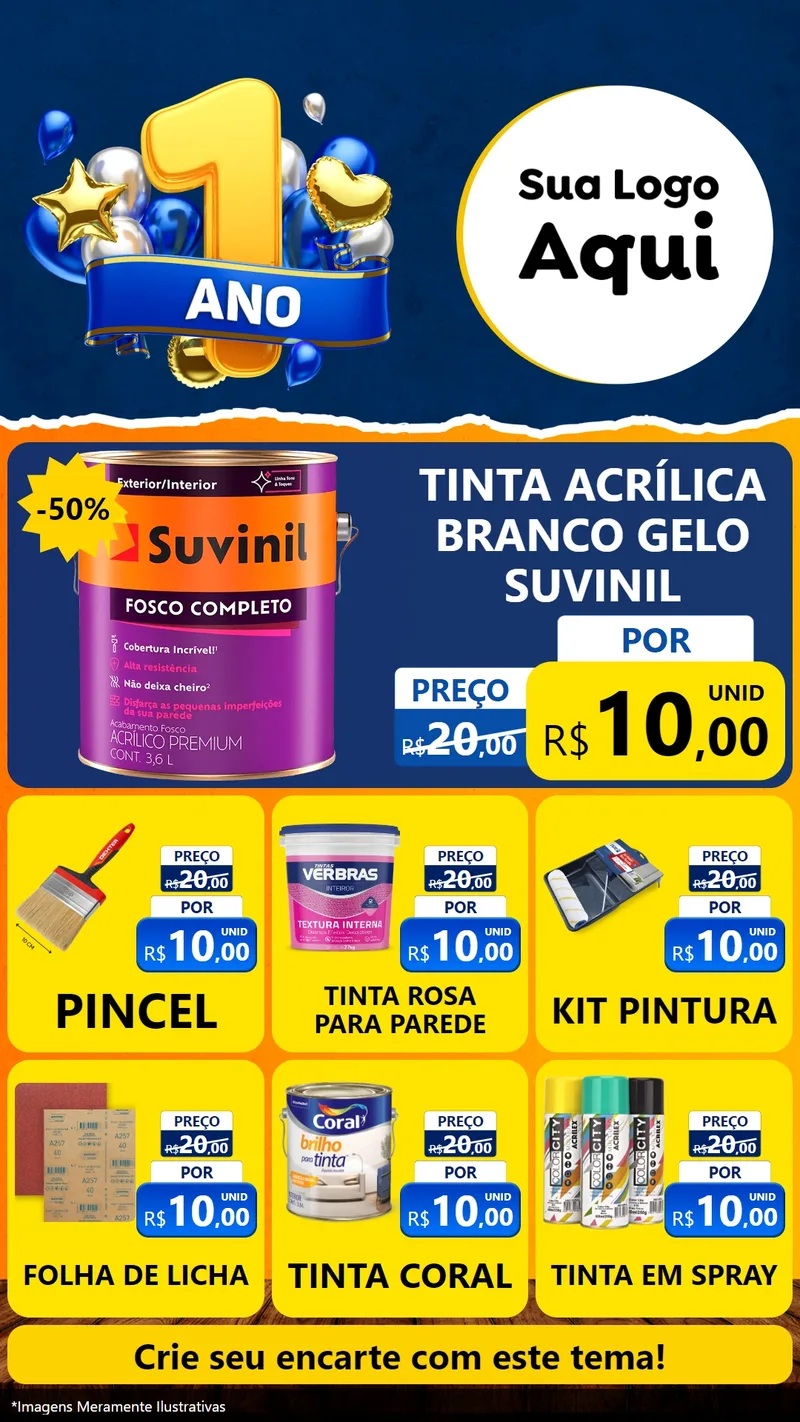 Modelo de Rede Social para Stories com o tema Um Ano de Aniversário para Tintas e Ferramentas
