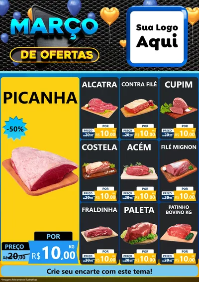 Modelo de Encarte para Encarte A4 Vertical com o tema Março de Ofertas para Açougue