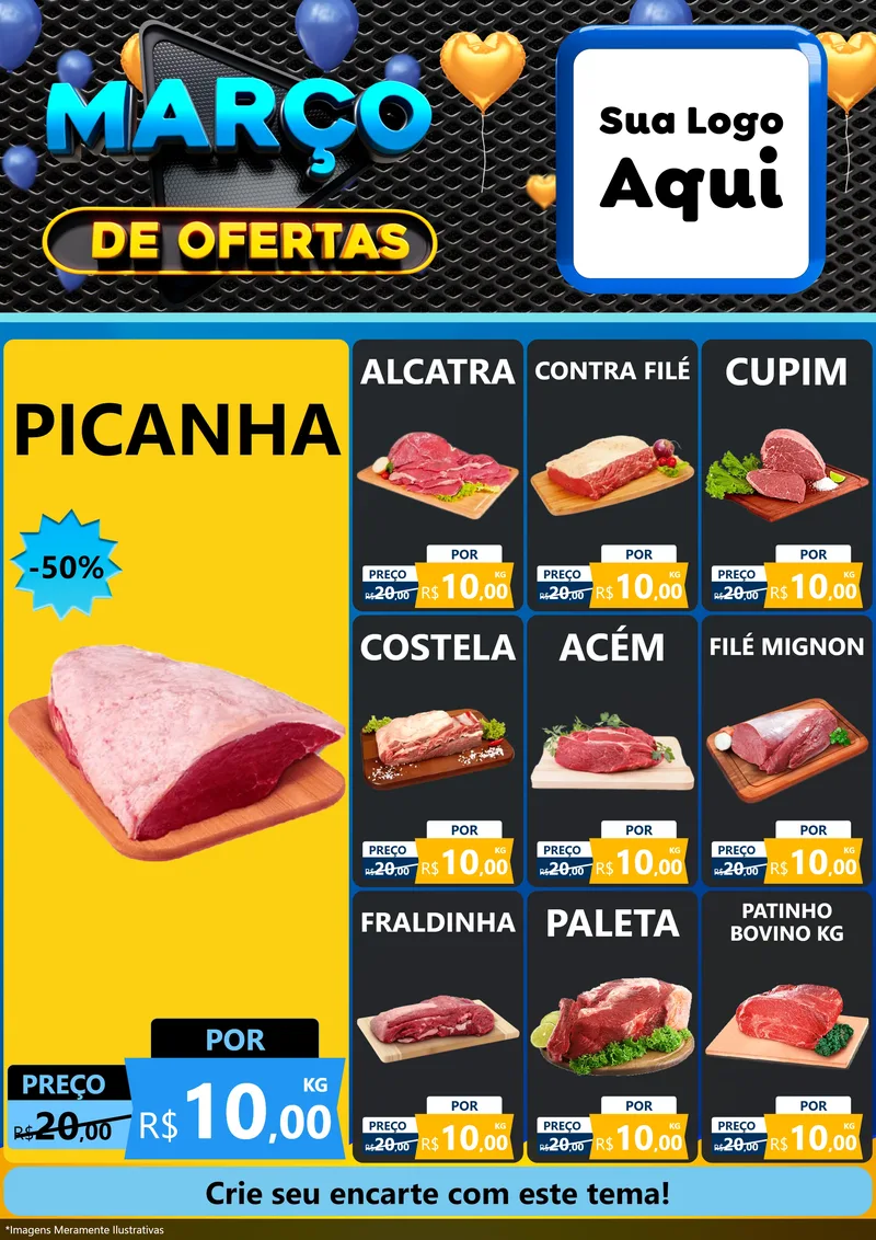 Modelo de Encarte para Encarte A4 Vertical com o tema Março de Ofertas para Açougue
