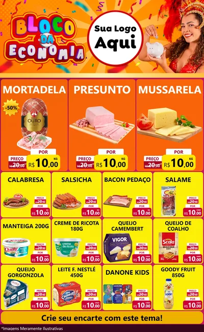 Modelo de Encarte para Encarte Grande com o tema Bloco da Economia para Frios e Laticínios