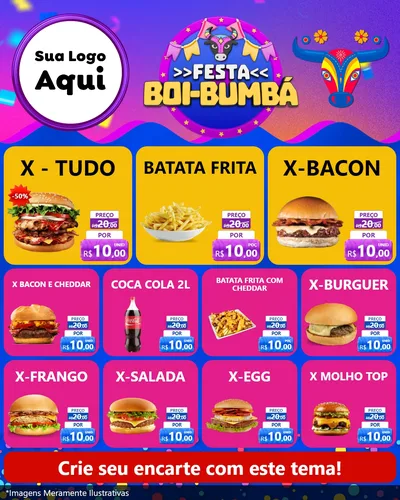 Modelo de Rede Social para Feed Instagram com o tema Festa Boi-Bumbá para Hamburgueria