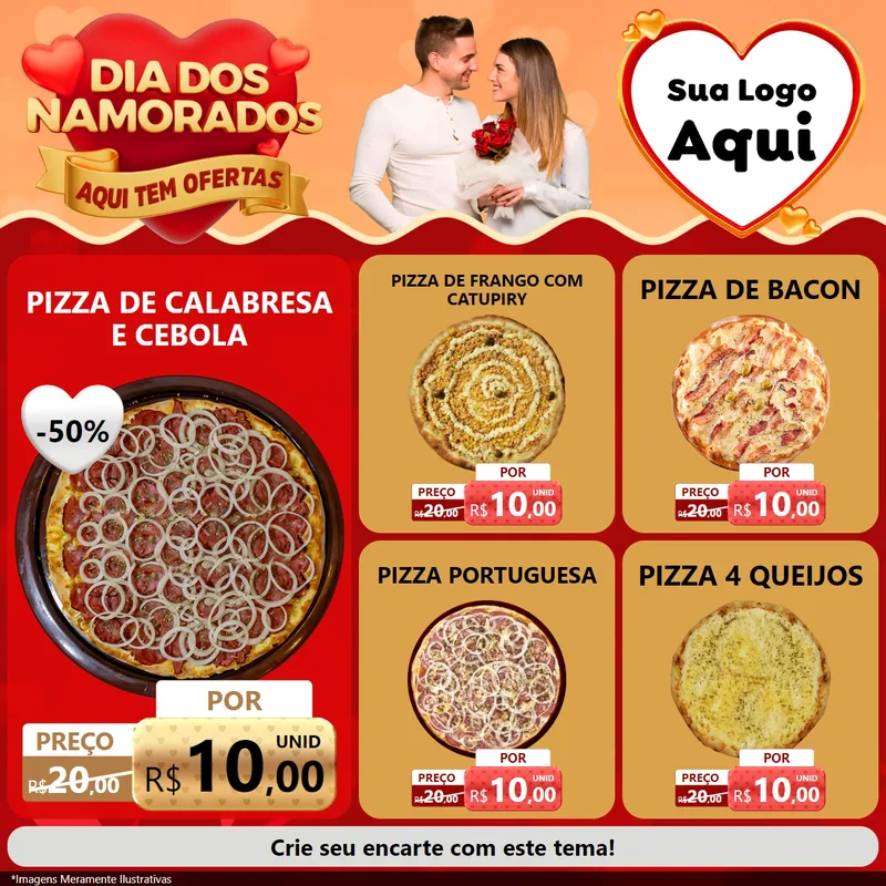 Modelo de Rede Social para Feed Facebook com o tema Dia dos Namorados - Aqui Tem Ofertas para Pizzaria