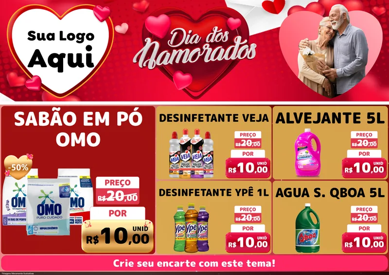 Modelo de Encarte para Encarte A4 Horizontal com o tema Dia Dos Namorados para Produtos de Limpeza