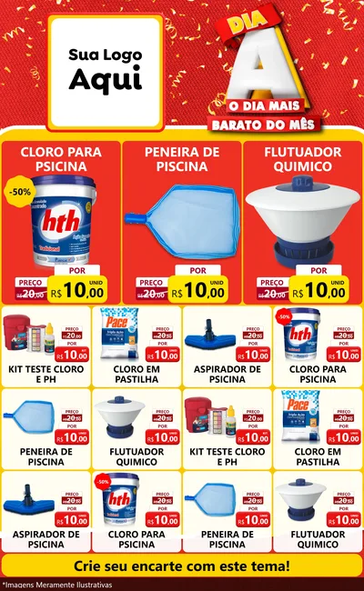 Modelo de Encarte para Encarte Grande com o tema Dia A o Dia Mais Barato do Mês para Produtos para Piscina