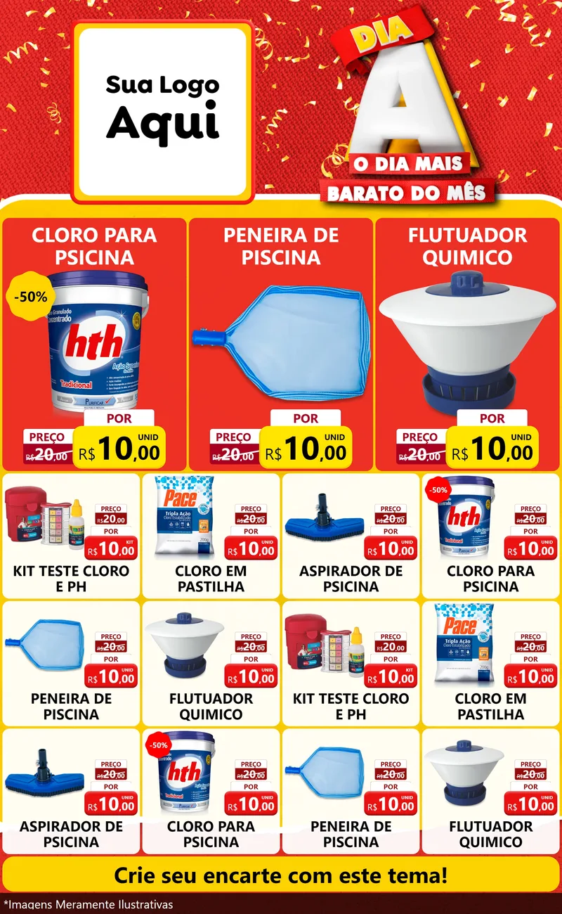 Modelo de Encarte para Encarte Grande com o tema Dia A o Dia Mais Barato do Mês para Produtos para Piscina