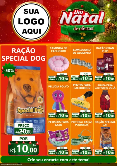 Modelo de Encarte para Encarte A4 Vertical com o tema Um Natal de Ofertas para Pet Shop