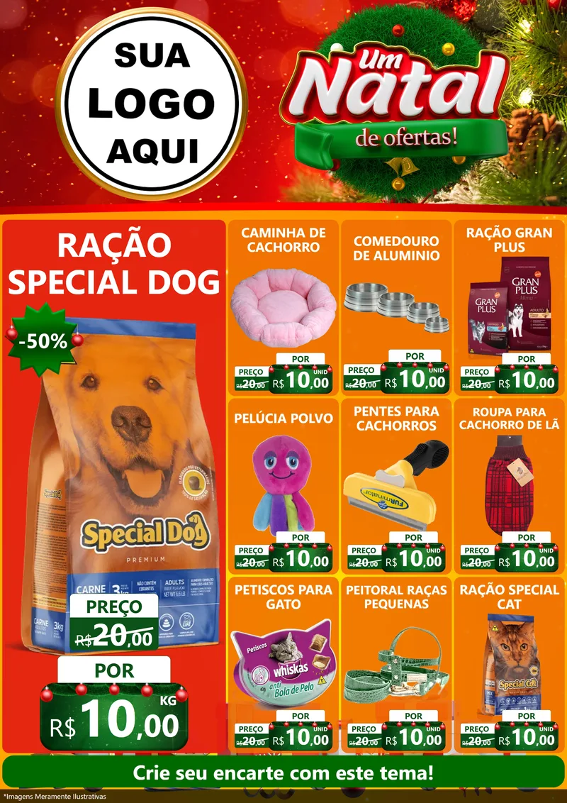 Modelo de Encarte para Encarte A4 Vertical com o tema Um Natal de Ofertas para Pet Shop