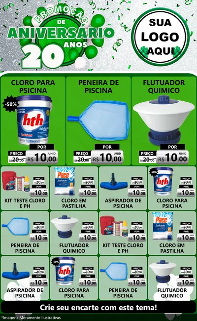 Modelo de Encarte para Encarte Grande com o tema Promoção de Aniversário - 20 Anos para Produtos para Piscina