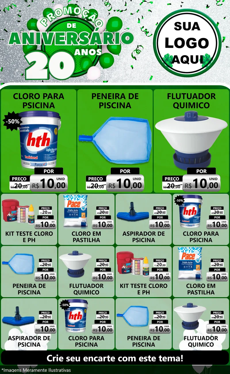 Modelo de Encarte para Encarte Grande com o tema Promoção de Aniversário - 20 Anos para Produtos para Piscina