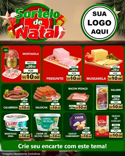 Modelo de Rede Social para Feed Instagram com o tema Sorteio de Natal para Frios e Laticínios
